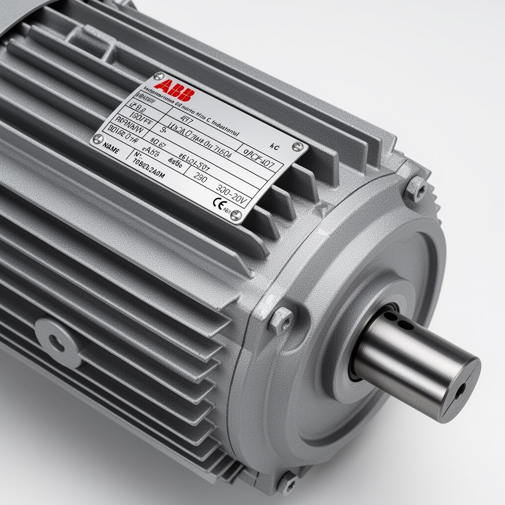 ABB three phase induction motor nameplate and cooling fin detail